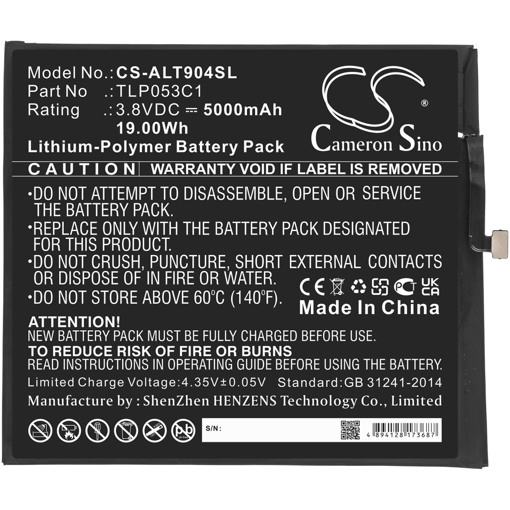 Remplacement de batterie compatible pour Alcatel TLP053C1