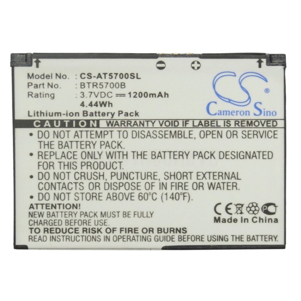 Compatible battery replacement for Audiovox BTR5700B