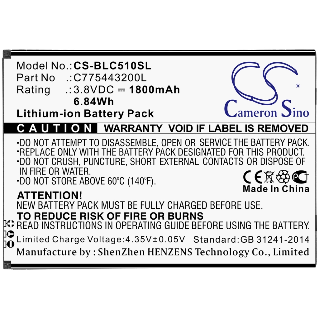 Compatible battery replacement for BLU C775443200L