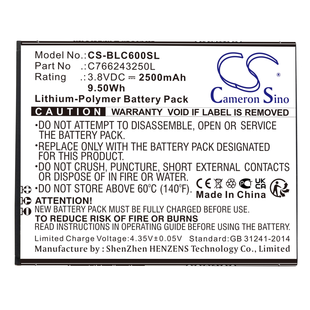 Compatible battery replacement for BLU C766243250L