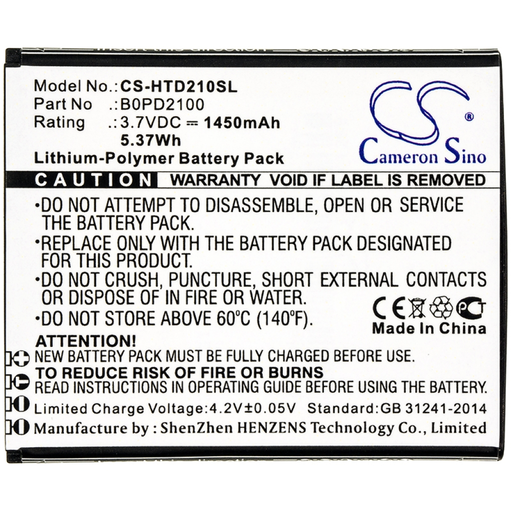 Compatible battery replacement for HTC B0PD2100