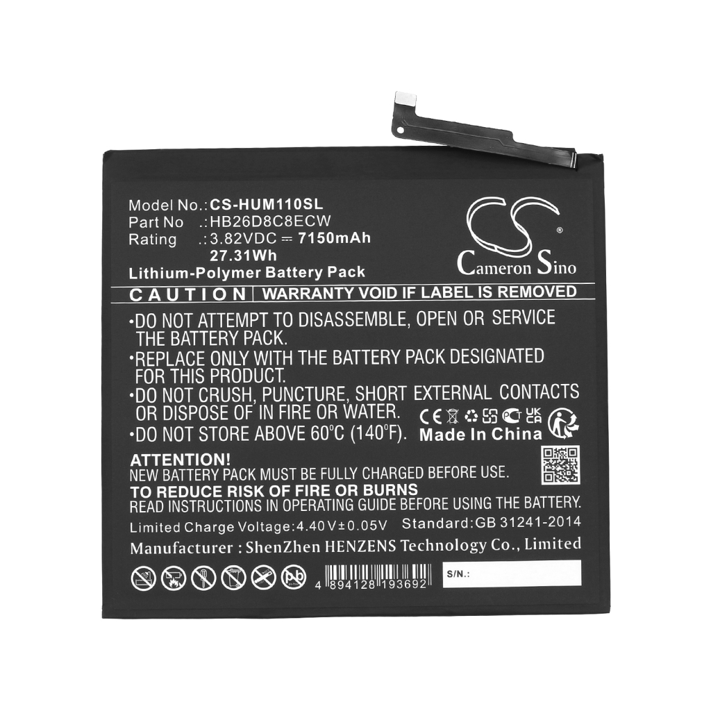 Compatible battery replacement for Huawei HB26D8C8ECW