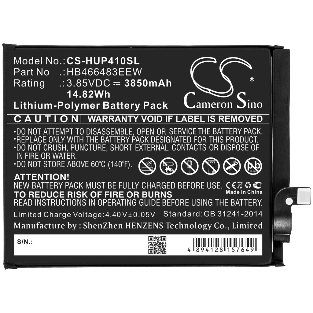 Compatible battery replacement for Honor HB466483EEW