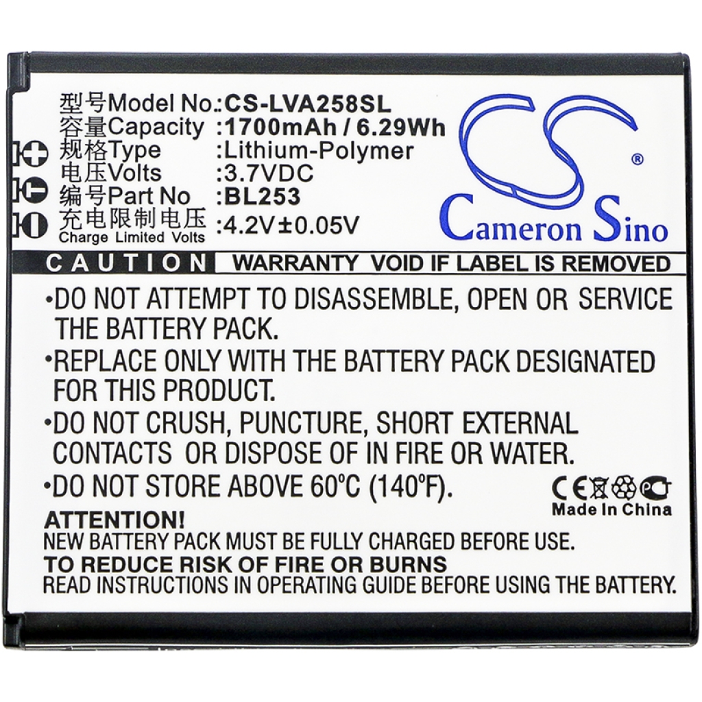 Compatible battery replacement for Motorola BL253