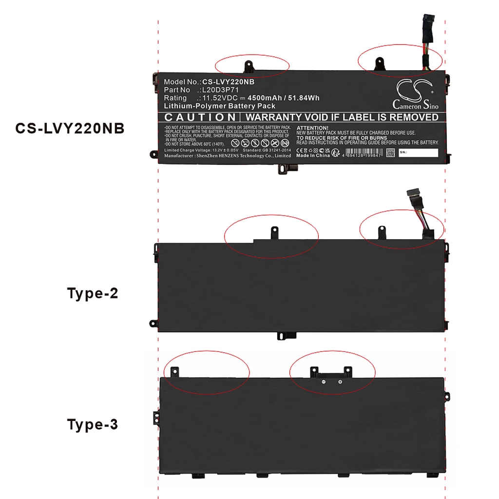 Batterie pour ordinateur portable Lenovo CS-LVY220NB