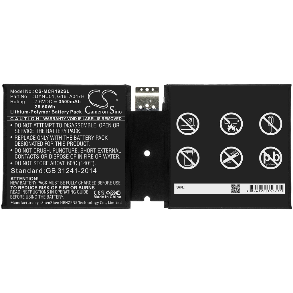 Tablette Batterie Microsoft CS-MCR192SL