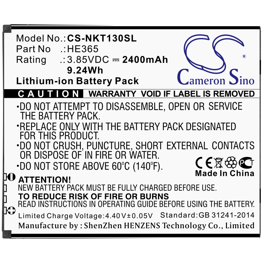 Compatible battery replacement for Nokia HE365