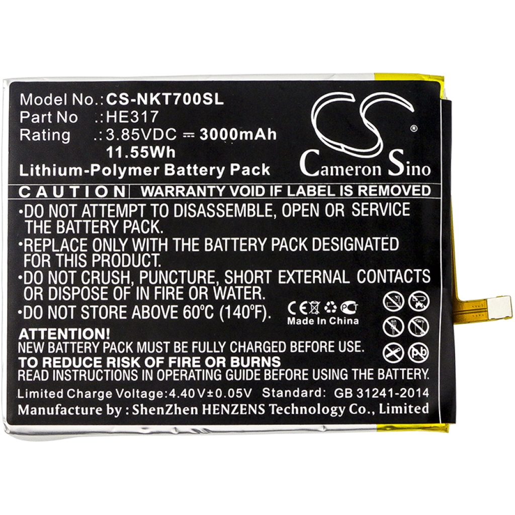 Compatible battery replacement for Nokia HE317