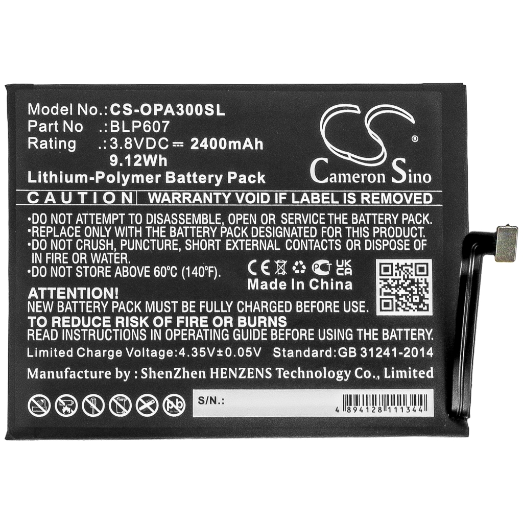 Compatible battery replacement for OPPO BLP607