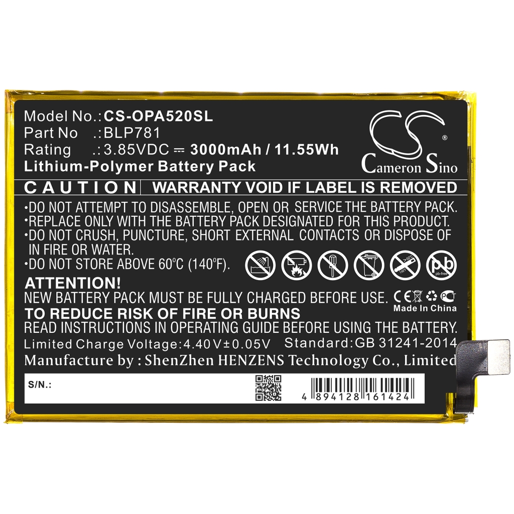 Compatible battery replacement for OPPO BLP781