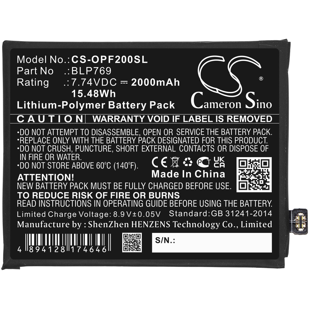 Compatible battery replacement for OPPO BLP769