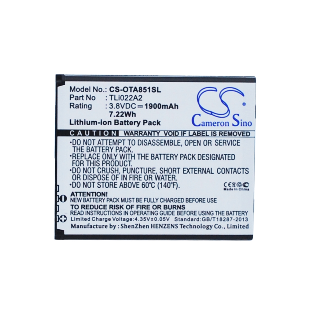 Compatible battery replacement for Alcatel TLI022A2