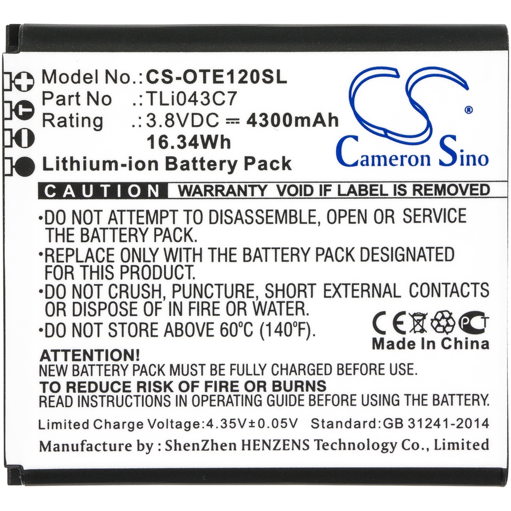 Compatible battery replacement for Alcatel TLI043C7