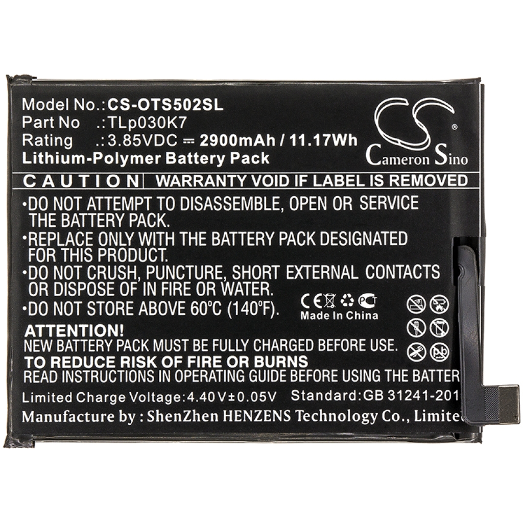 Compatible battery replacement for Alcatel TLP030K7