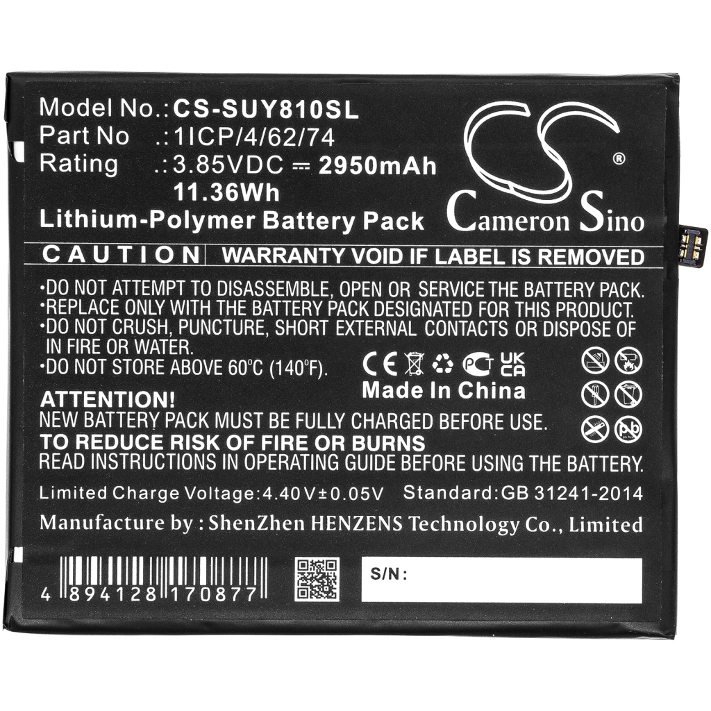 Compatible battery replacement for Sugar 1ICP/4/62/74