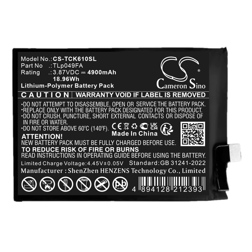 Compatible battery replacement for TCL TLP049FA