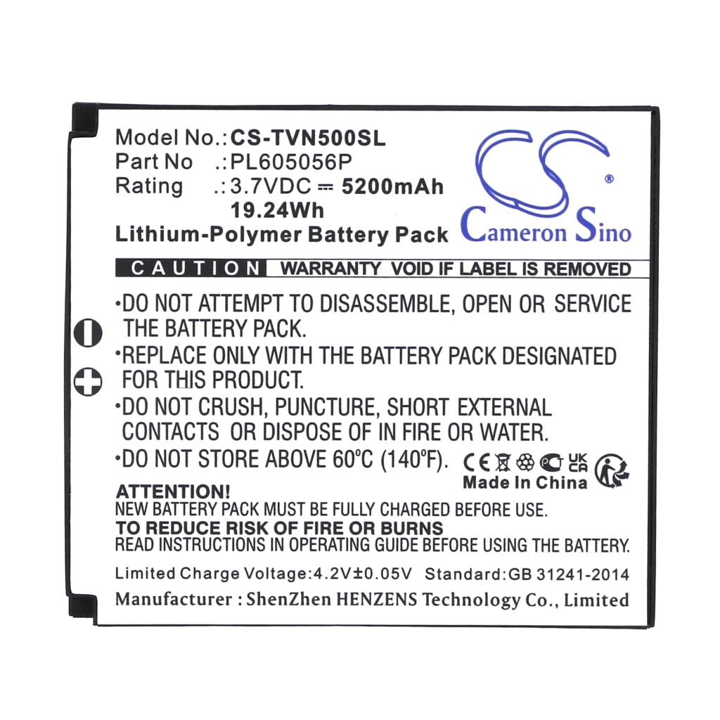 Compatible battery replacement for TwoNav PL605056P