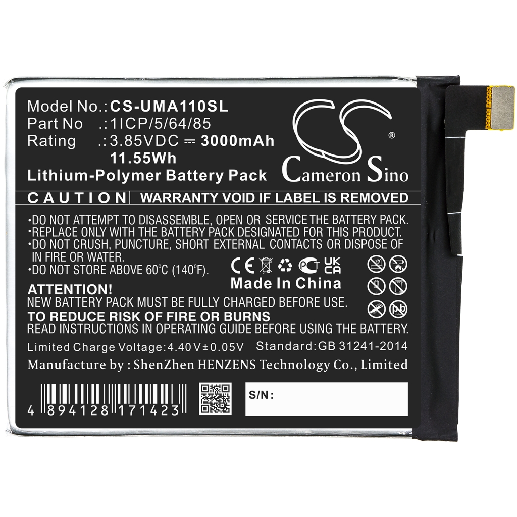 Compatible battery replacement for Umi 1ICP/5/64/85