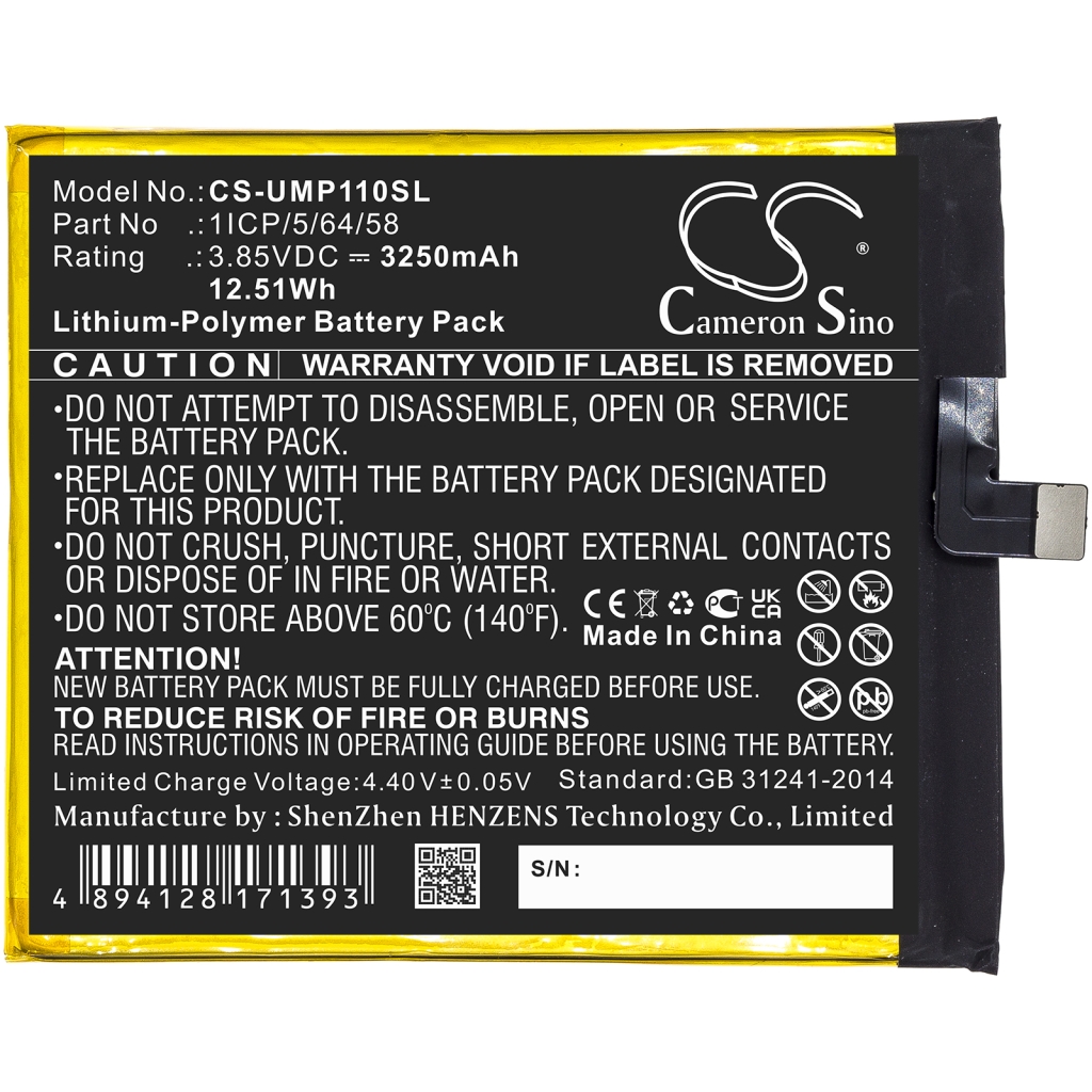 Compatible battery replacement for Umi 1ICP/5/64/58