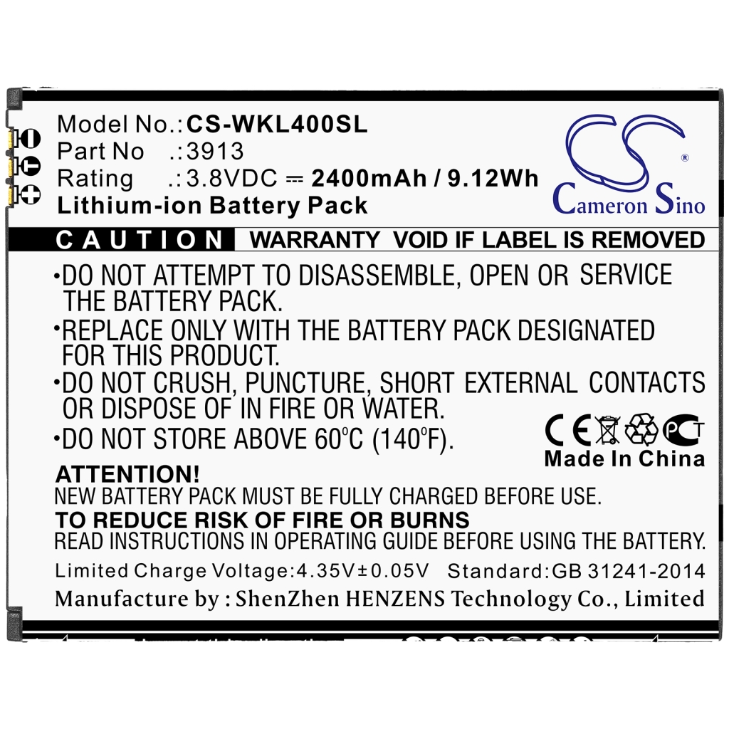 Compatible battery replacement for Wiko 3913