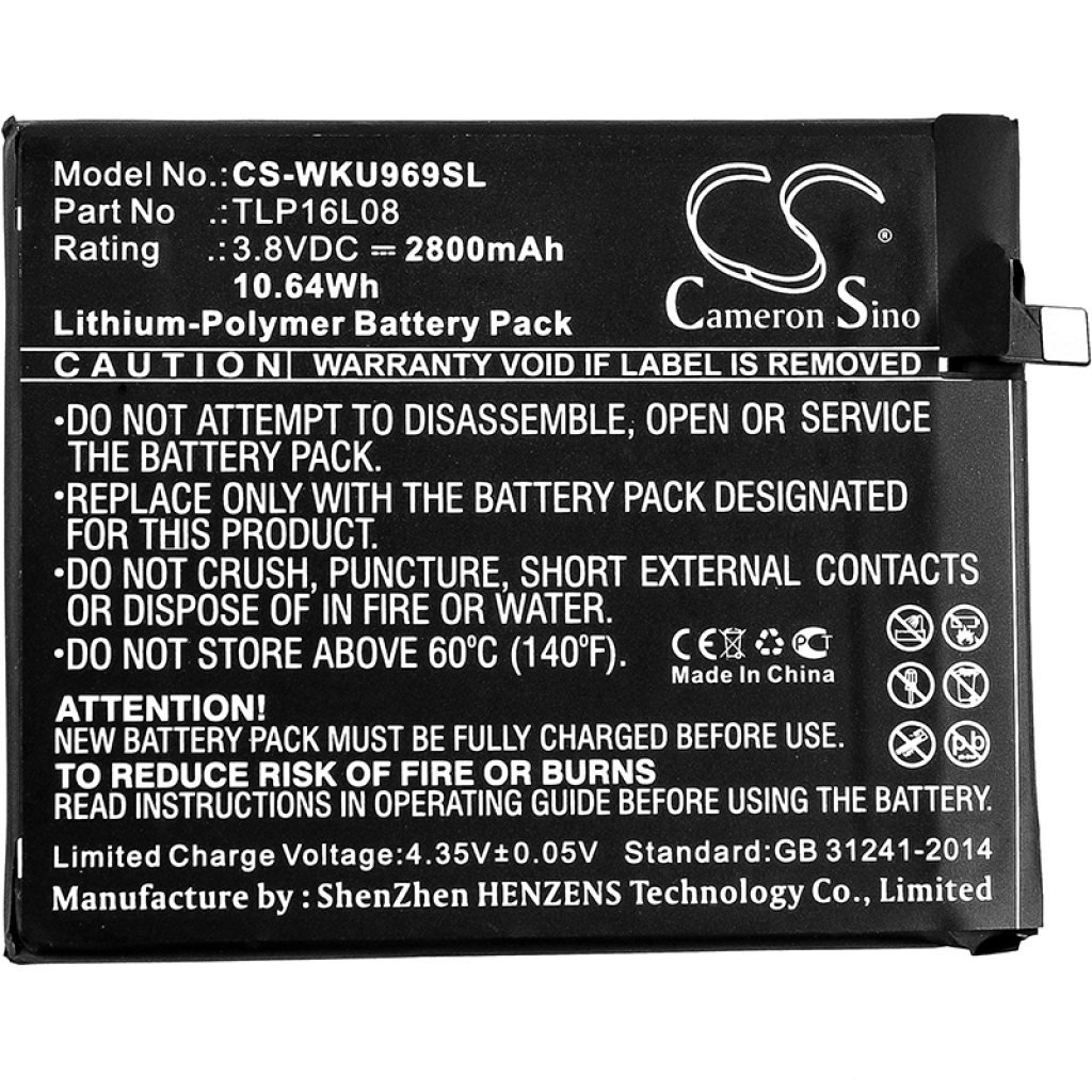 Remplacement de batterie compatible pour Wiko TLP16L08