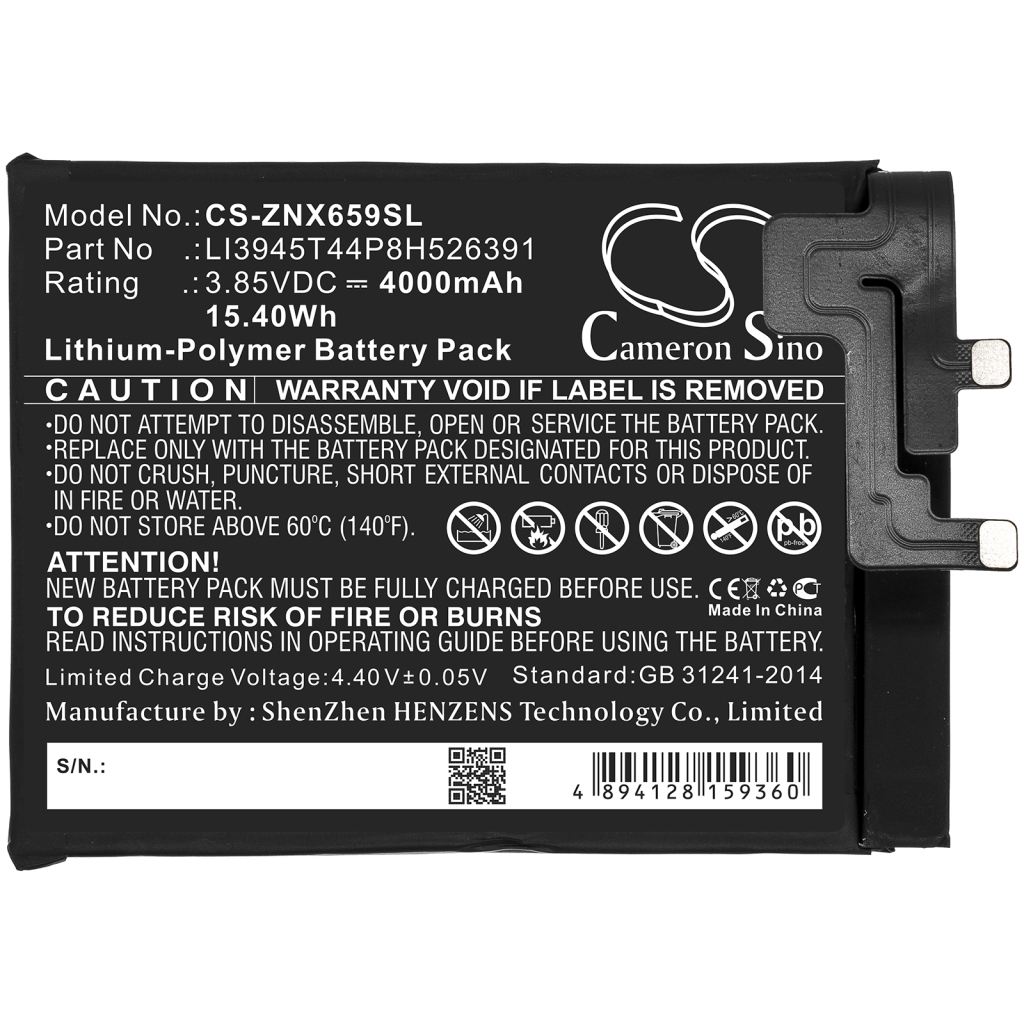 Compatible battery replacement for ZTE LI3945T44P8H526391