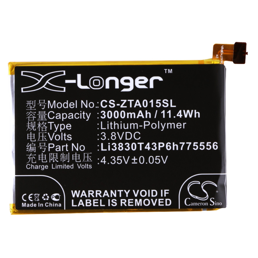 Compatible battery replacement for ZTE LI3830T43P6H775556