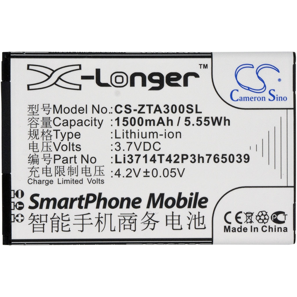 Compatible battery replacement for ZTE LI3714T42P3H765039