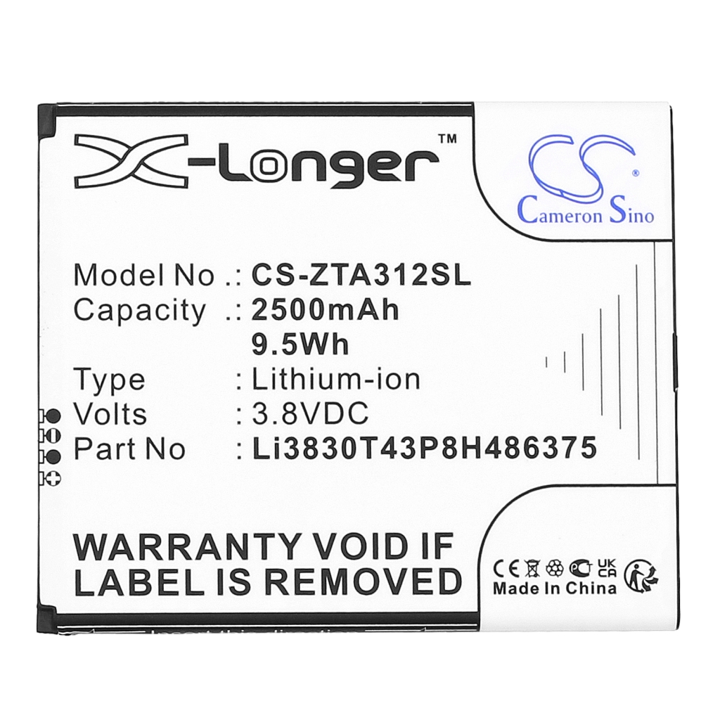 Compatible battery replacement for ZTE LI3830T43P8H486375