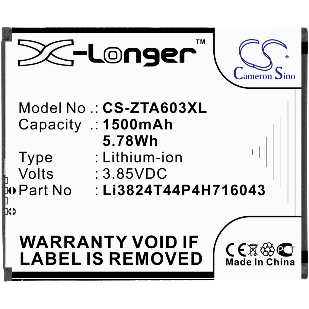 Compatible battery replacement for ZTE LI3824T44P4H716043