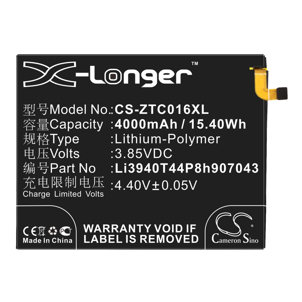 Remplacement de batterie compatible pour ZTE LI3940T44P8H907043