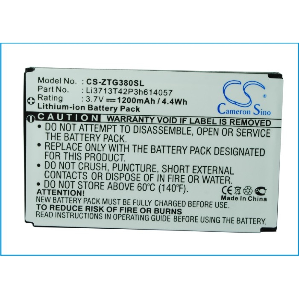 Compatible battery replacement for ZTE LI3713T42P3H614057