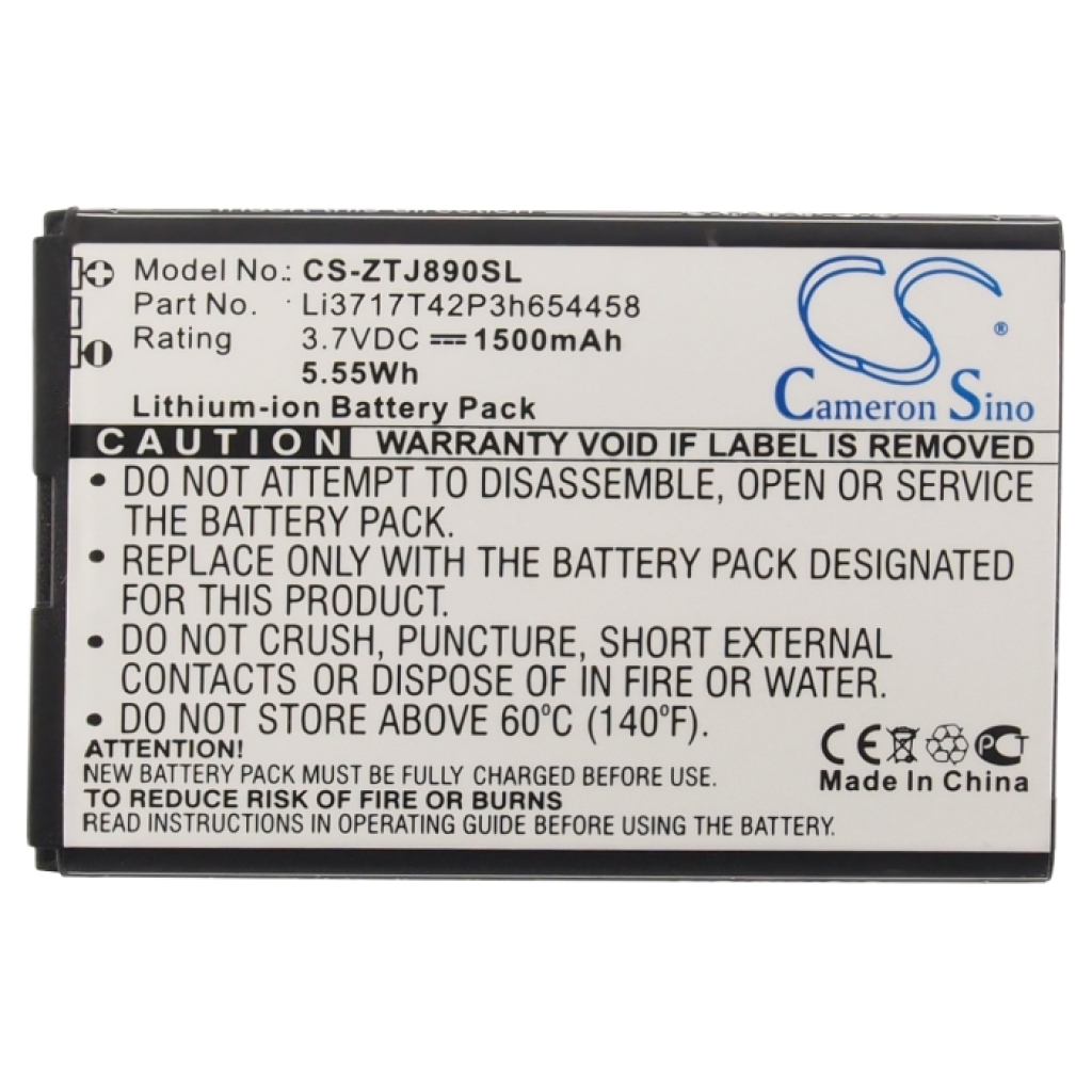 Compatible battery replacement for ZTE LI3717T42P3H654458