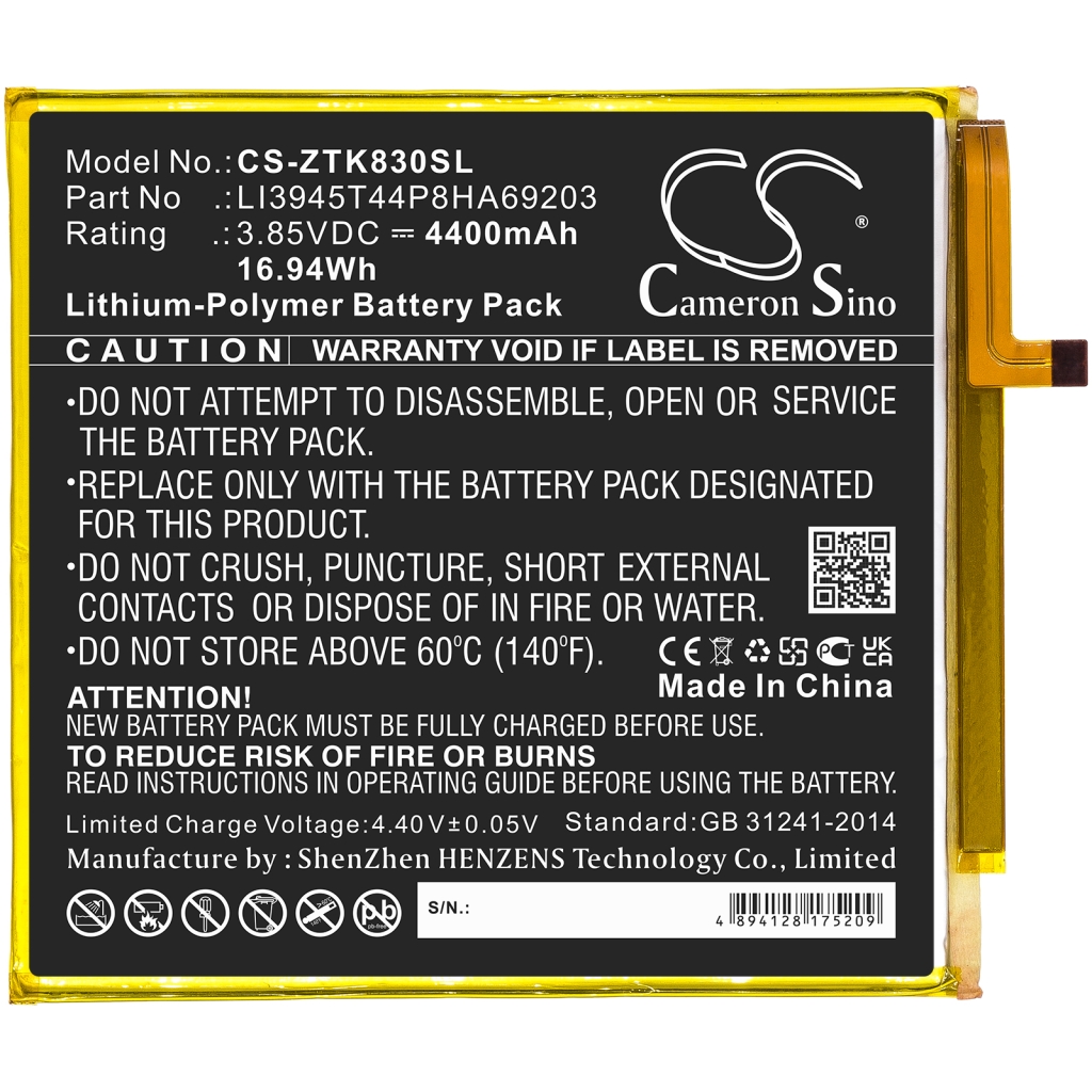 Remplacement de batterie compatible pour ZTE LI3945T44P8HA69203