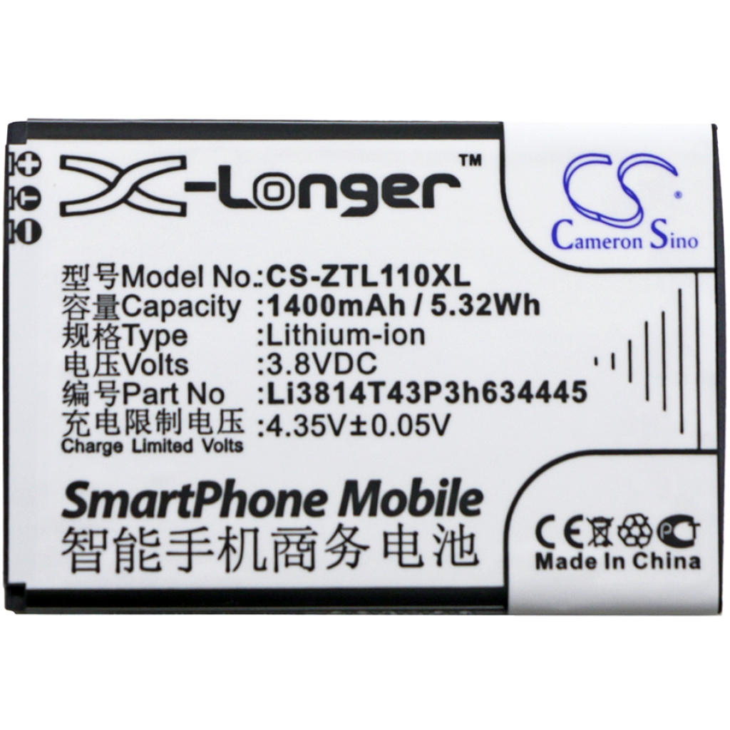 Compatible battery replacement for ZTE LI3814T43P3H634445