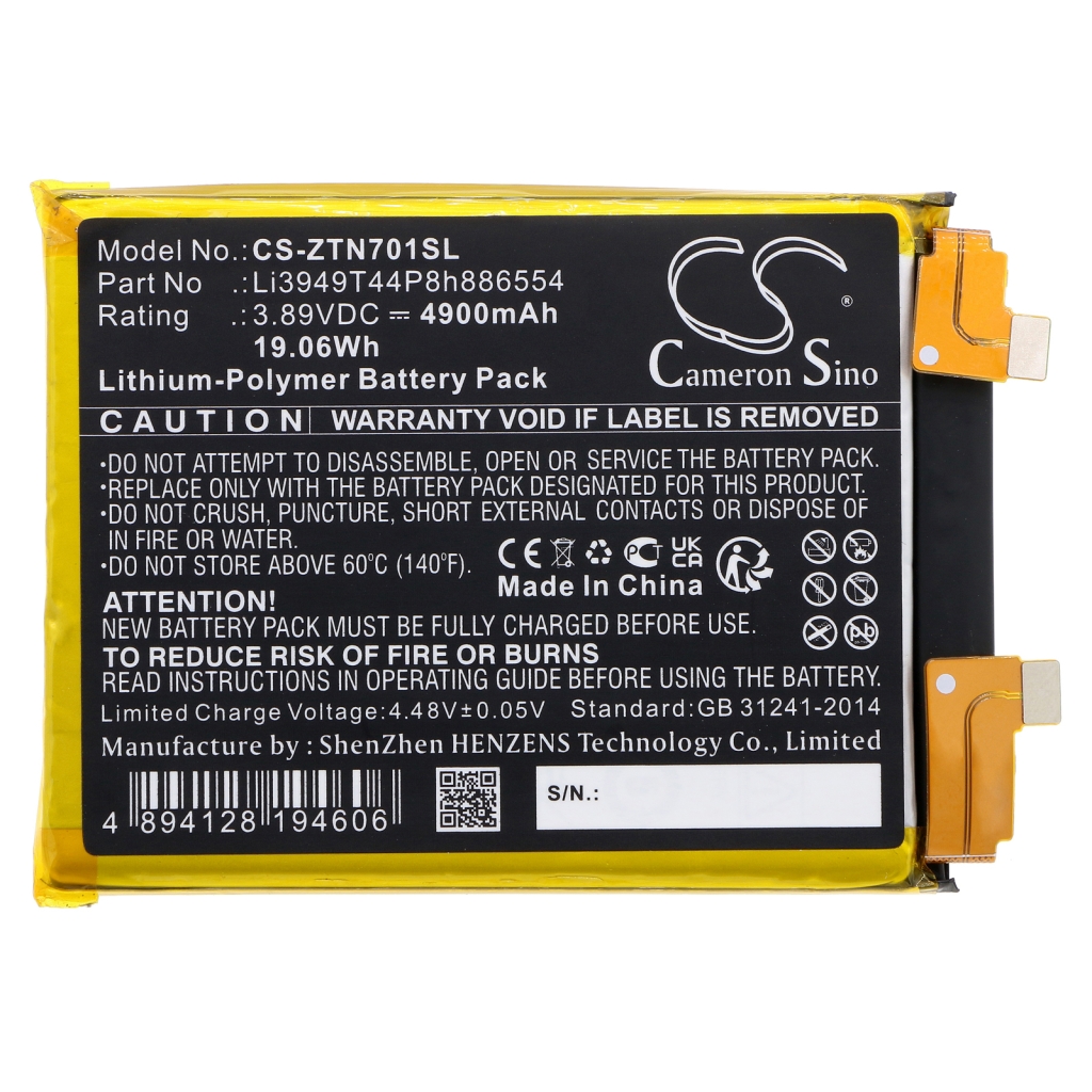 Compatible battery replacement for ZTE LI3949T44P8H886554