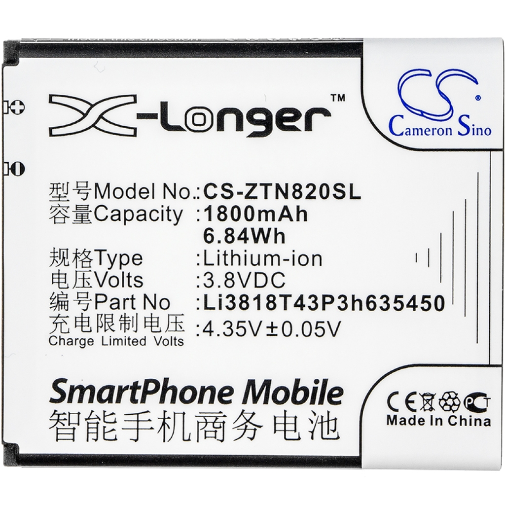 Compatible battery replacement for ZTE LI3818T43P3H635450