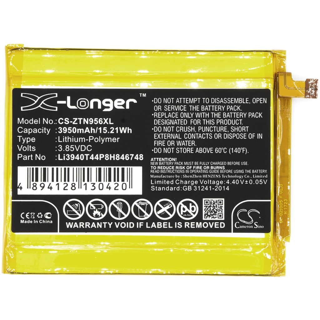 Compatible battery replacement for ZTE LI3940T44P8H846748