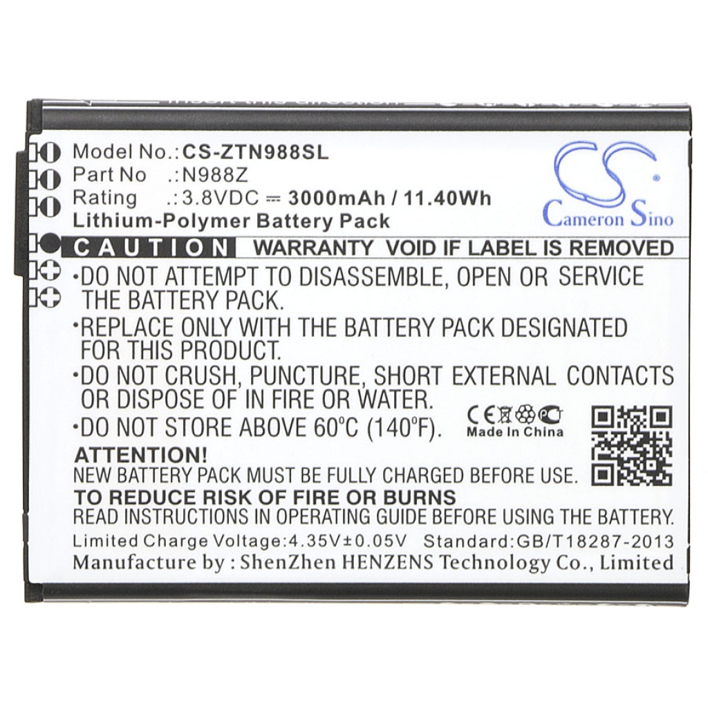 Compatible battery replacement for ZTE N988Z