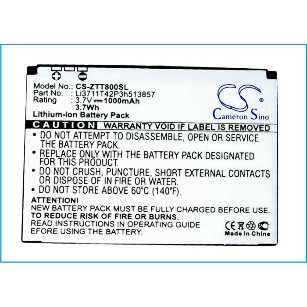 Compatible battery replacement for ZTE LI3711T42P3H513857