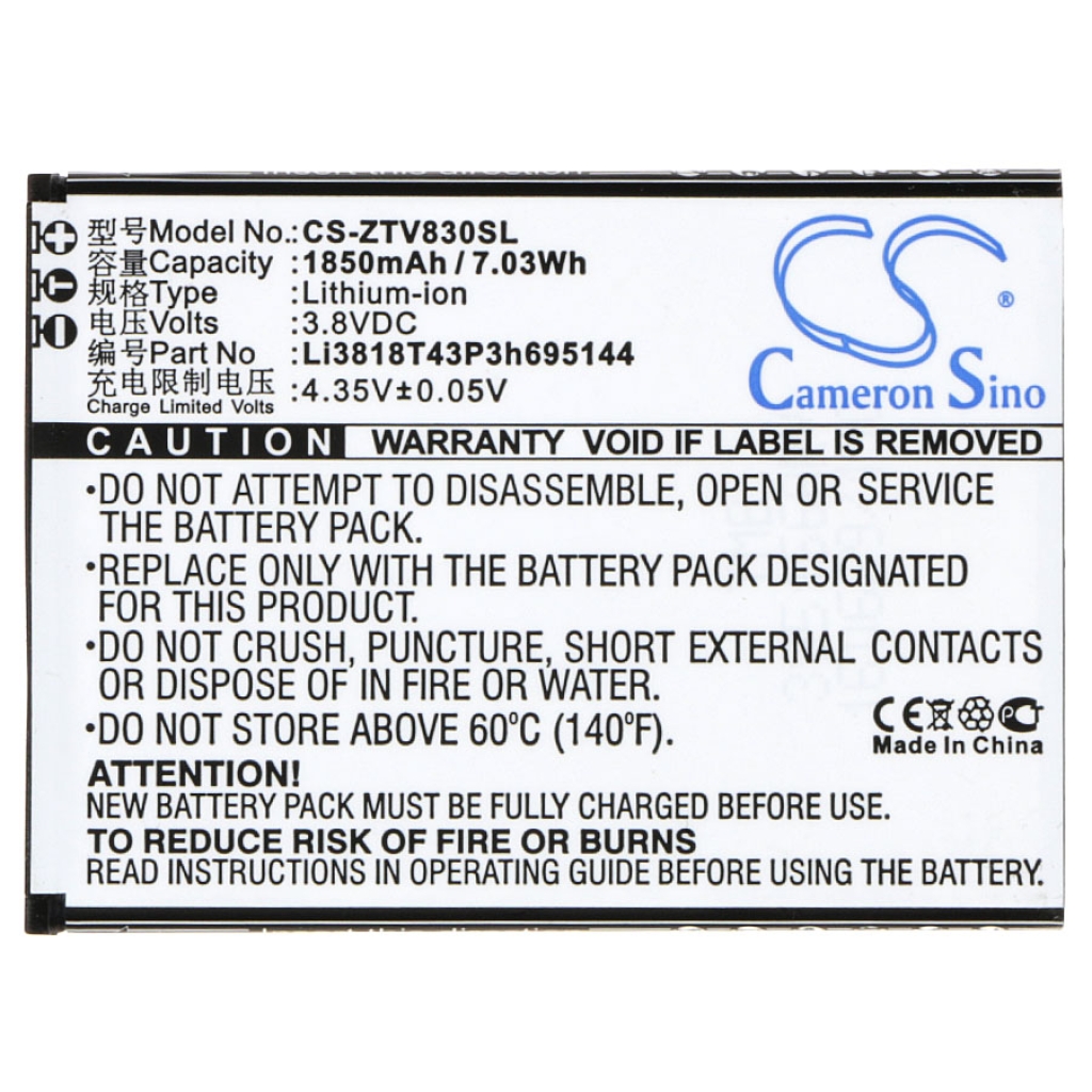 Compatible battery replacement for ZTE LI3818T43P3H695144