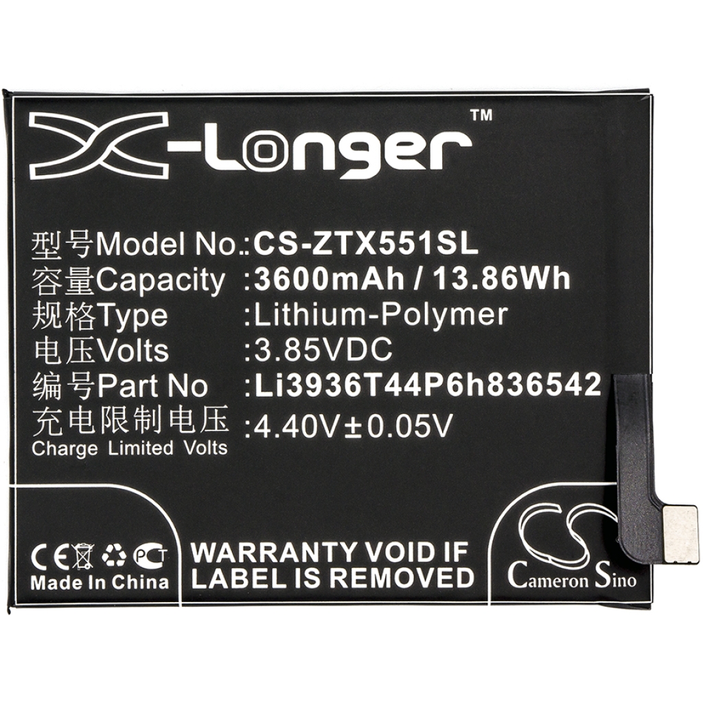 Compatible battery replacement for Nubia LI3936T44P6H836542