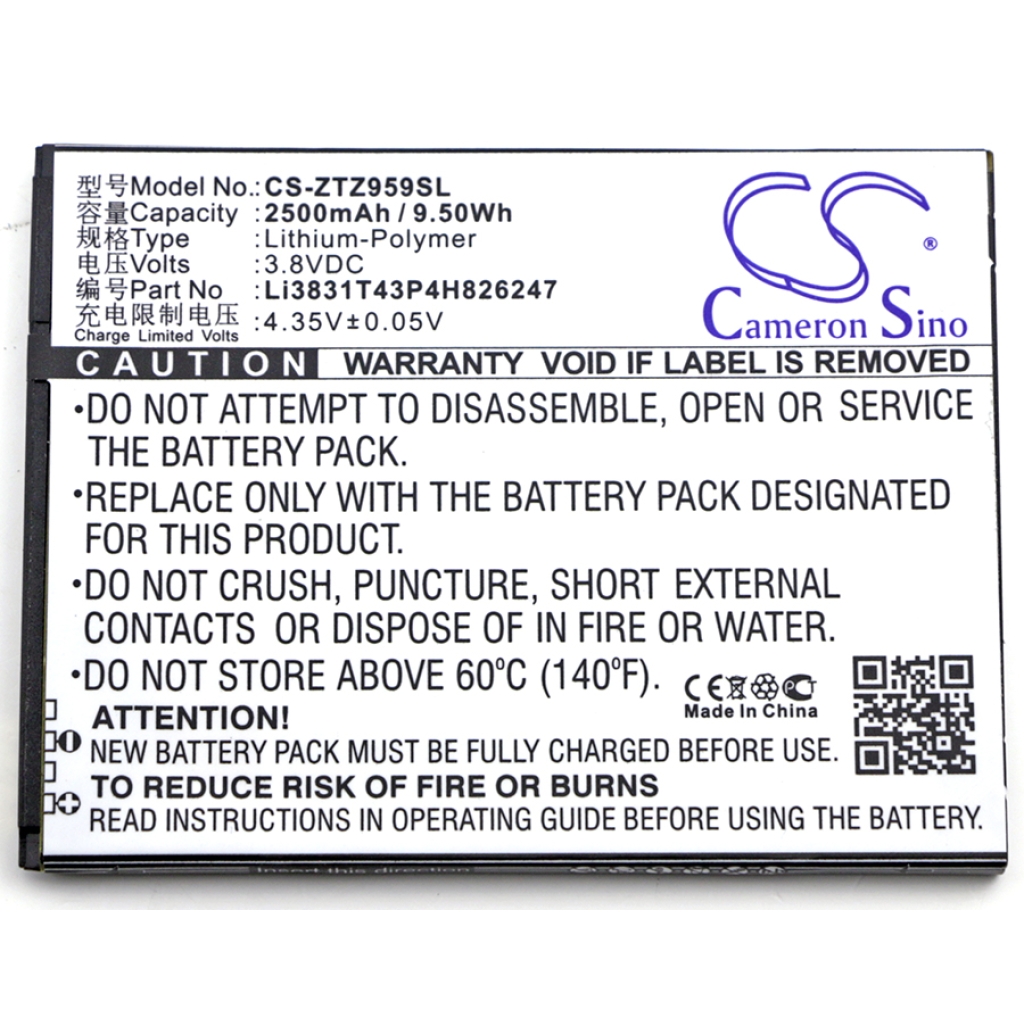 Compatible battery replacement for ZTE LI3831T43P4H826247